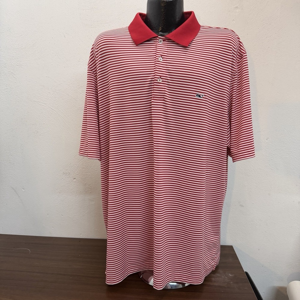 Vineyard Vines Performance Polo Porter Stripe Shirt Mens XXL Red White Stretch